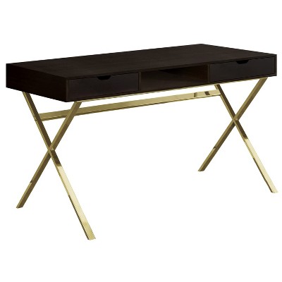 Monarch Specialties Computer Desk Home Office Laptop Storage Drawers 48InchL Work Metal Laminate Brown Gold Contemporary Modern