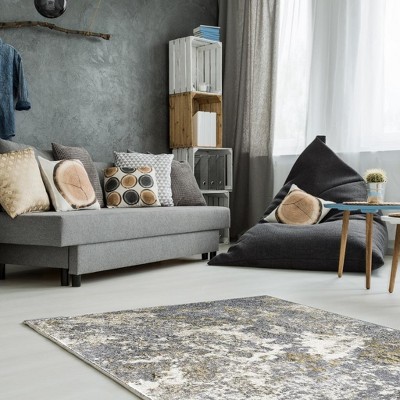 Abstract Splatter 6' x 9' Gray Synthetic Area Rug