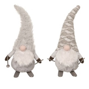 Transpac Plush Skiing Birch Gnome Set of 2 Christmas Home Decorations - 1 of 1