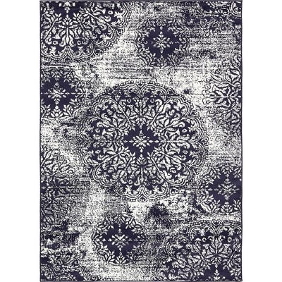 Indigo and Ivory Synthetic Low Pile Bohemian Area Rug