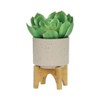 Sagebrook Home 2pc Ceramic Indoor Outdoor Planter Pots with Wood Stands Matte Beige: Contemporary Style, Rust-Resistant, No Tools Assembly - 4 of 4