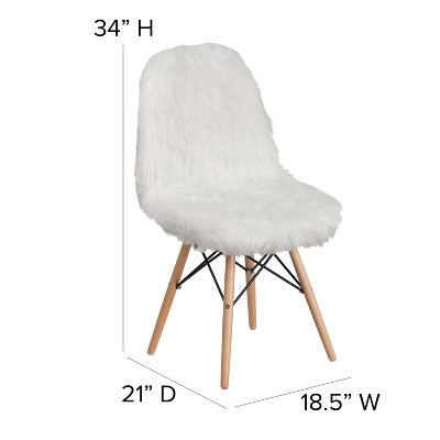 Retro Chic White Faux Fur Accent Chair with Beechwood Base