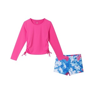 Andy & Evan  Kids  Pink Rashguard and Floral Print Shorts Set - 1 of 4