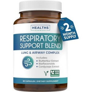 Respiratory Support Blend, Deep Lung Cleanse for Bronchial Health, Quercetin, Cordyceps, & Bromelain to Clear Lungs, Healths Harmony, 60, 120 or 180ct - 1 of 4