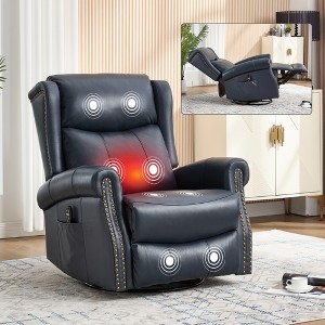 ChicFurnit Living Room Chair Arm Accent Chair Manual Recliner Rocker Swivel Body Massage Genuine Leather for Living Room, 30.31"*23.23"*22.05" - 1 of 4