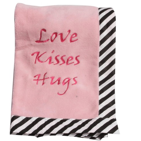 Bacati - Love Black/Pink Love Kisses Hugs Embroidered Blanket - image 1 of 4