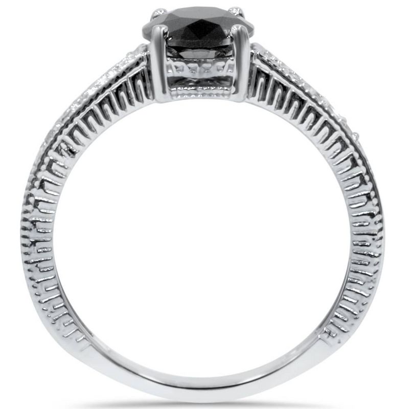 Pompeii3 1 1/5ct Vintage Treated Black & White Diamond Engagement Ring 14K White Gold, 2 of 5