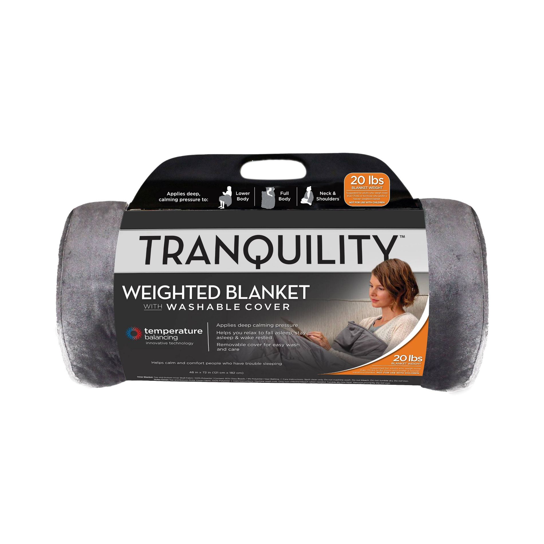 48"x72" 20lbs Temperature Balancing Weighted Blanket Gray - Tranquility: Adult Soothing Comfort Twill Fabric