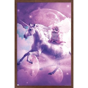Trends International James Booker - Kitty Cat Riding On Space Galaxy Unicorn Framed Wall Poster Prints - 1 of 4