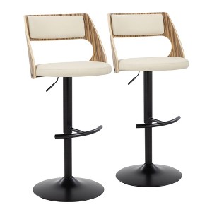 Adjustable Faux Leather Contemporary Swivel Bar Stool with High Back and Metal Footrest for Home Bar or Kitchen (Set of 2) - 1 of 4