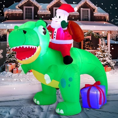 Paaaawaters 6 FT Long Christmas Inflatable Dinosaur Outdoor Decoration, Inflatable Santa Riding Dinosaur