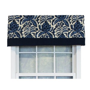RLF Home Awilda Banded 100% Cotton with Fully Lined 3" Rod Pocket Valnance for Windows 50" x 15" Blue - 1 of 4