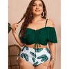 Women's Off - Shoulder Ruffled Bikini Set, High - Waisted Two - Piece Swimsuit with Drawstring Detail for Beach & Pool - 3 of 4