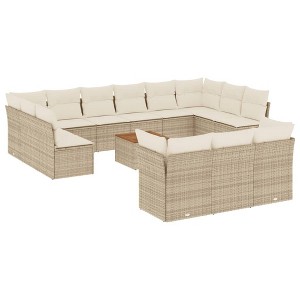 vidaXL Patio Sofa Set with Cushions Outdoor Furniture 14 Piece Poly Rattan - Beige and Cream - 1 of 4
