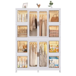 CLIHOME Portable Wardrobe Closet Storage Organizer for Clothes Dresser, Storage Cabinet with 12 Magnetic Doors -12 Cubes & 2 Hanging Rod - 1 of 4