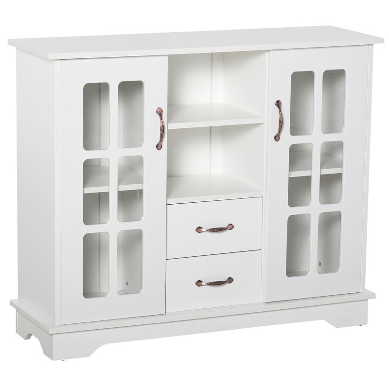HOMCOM Modern Storage Console Cabinet with 2 Framed Glass Doors and 2 Drawers for Kitchen or Living Room, 1 of 9