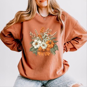 Simply Sage Market Coquette Orange Bow Fall Floral Lightweight Garment Dyed Sweatshirt - 1 of 4