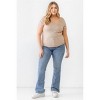 Slickblue Women's Plus Size Taupe Waffle Knit Top, Short Sleeves, Angled Neck, Casual Fit, Size 1XL-3XL - 3 of 4