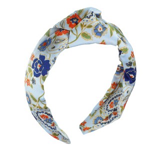 Unique Bargains Women's Floral Pattern Knotted Headband Blue 1 Pc - 1 of 4