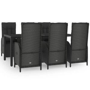 vidaXL 7 Piece Patio Dining Set - Stylish Black Poly Rattan Furniture with Tempered Glass Tabletop and Cushions - Adjustable Outdoor Reclining Chairs - 1 of 4