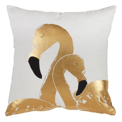 18"x18" Flamingo Square Throw Pillow Gold - Saro Lifestyle