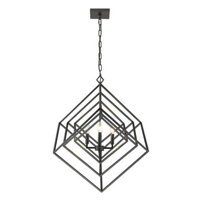Matte Black Geometric Steel 4-Light Chandelier