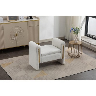 Teddy Fabric Single Bench Shoe Bench Makeup Bench For Bedroom Indoor,Ivory