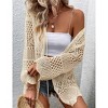 Women's Crochet Cardigan Light Weight Long Sleeve Tie Front Hollow Out Thin Cardigan - 4 of 4