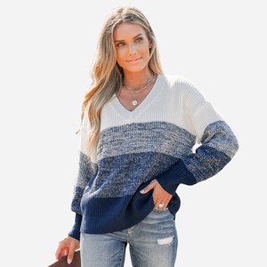 Women's Striped V Neck Drop Sleeve Sweater - Cupshe - 1 of 3