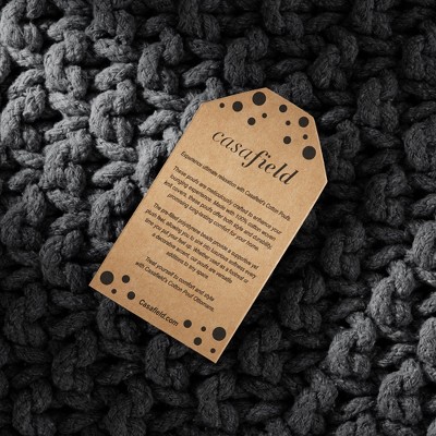 Black Hand-Knitted Cotton Square Pouf Ottoman