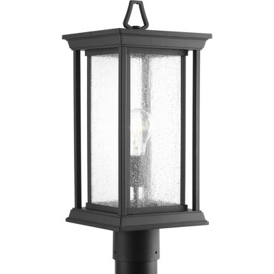 Endicott Black Aluminum 1-Light Post Lantern with Linen Glass Shade