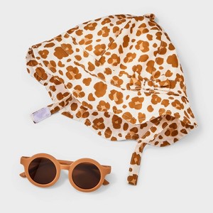 Baby Girls' Leopard Sunhat & Sunglasses Set - Cat & Jack™ Brown 6-12M - 1 of 4
