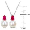 EVERLY JEWELRY | Sterling Silver 8.5-9mm Cultured Freshwater Pearl and 2ct TGW Created Ruby Pendant with Chain and Earrings Set - 18 in - 2 of 4
