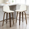 Bekrvio 26" Swivel Counter Height Bar Stools Set of 2 – Mid-Century Modern Upholstered PU Leather & Walnut Bentwood Legs, for Kitchen Island (White) - 3 of 4