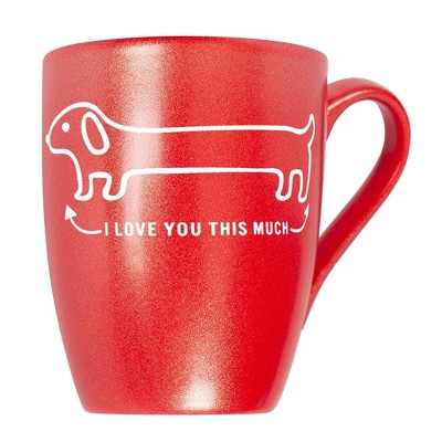 Elanze Designs Witty Pet Lover Coffee Cup Mug 10 Ounce Ceramic With Shimmery Metallic Finish Love You This Much Weiner Dog Crimson Red