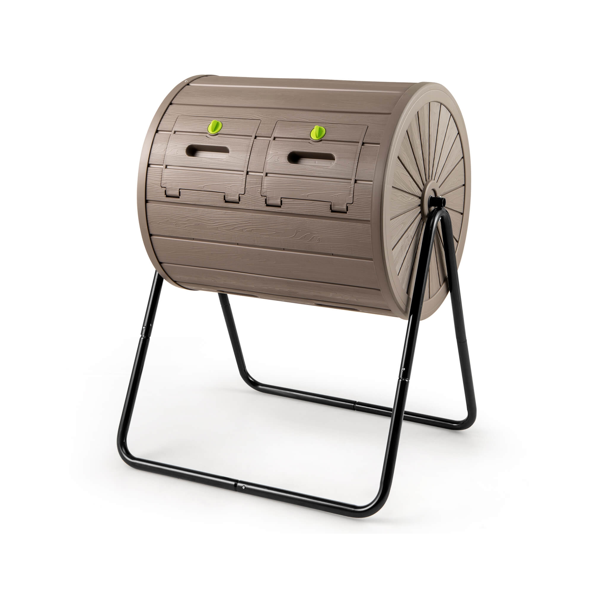 Costway 37.5 Gallon Compost Tumbler with Dual Chambers 2 Lockable Doors for Garden Yard Coffee