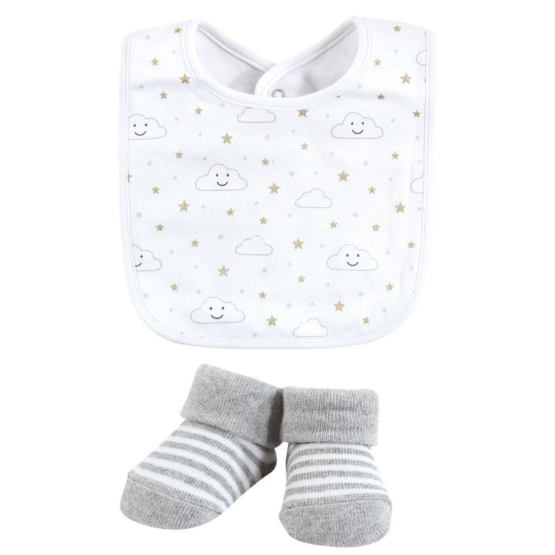 Hudson Baby Unisex Baby Cotton Bib and Sock Set, Gray Cloud, One Size, 5 of 7