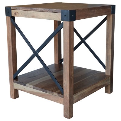 AmeriHome Acacia Wood Rustic Side Table