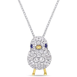 EVERLY JEWELRY | Two Tone Silver 2 3/4ct TGW Created Blue and White Sapphire Chick Necklace, 18 inc - 1 of 4