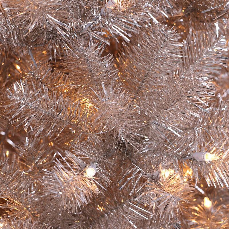 6.5ft Pre-Lit Rose Gold Tinsel Artificial Christmas Tree - Puleo, 3 of 4