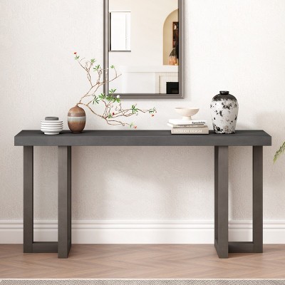 Geometric Console Table with Pine Veneer Top,Modern MDF Entryway Table for Living Room or Hallway,American Style Console Table-Coolbibila