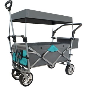 VisioGear Collapsible Wagon with Canopy, Wagon Stroller, Foldable Wagon for Camping, and Garden Use, Gray, 48"*22"*43" - 1 of 4