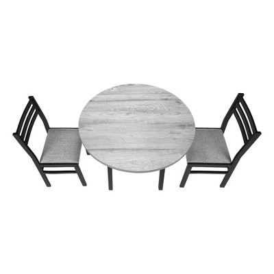 35" Gray Laminate Drop Leaf Dining Table Set with Black Metal Chairs