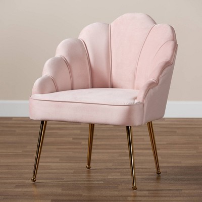 Luxurious Light Pink Velvet & Gold Seashell Accent Chair