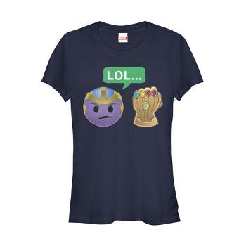 Juniors Womens Marvel Thanos Infinity Gauntlet Emoji T-Shirt
