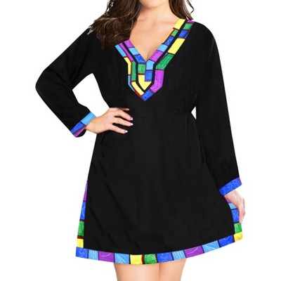 LA LEELA Women's Summer Bathing Suit Cover-up Vacation Beachwear Mini Swim Suit Loose Beach Dress Short Swim Shirt X-Large-XX-Large Black, Solid