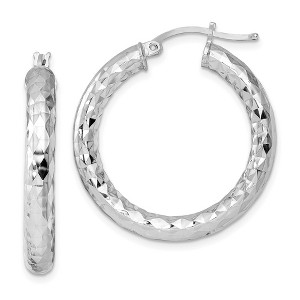 Black Bow Jewelry 4mm, Polished/Diamond Cut, LG Sterling Silver Hoops, 30mm (1 1/8 Inch) - 1 of 4