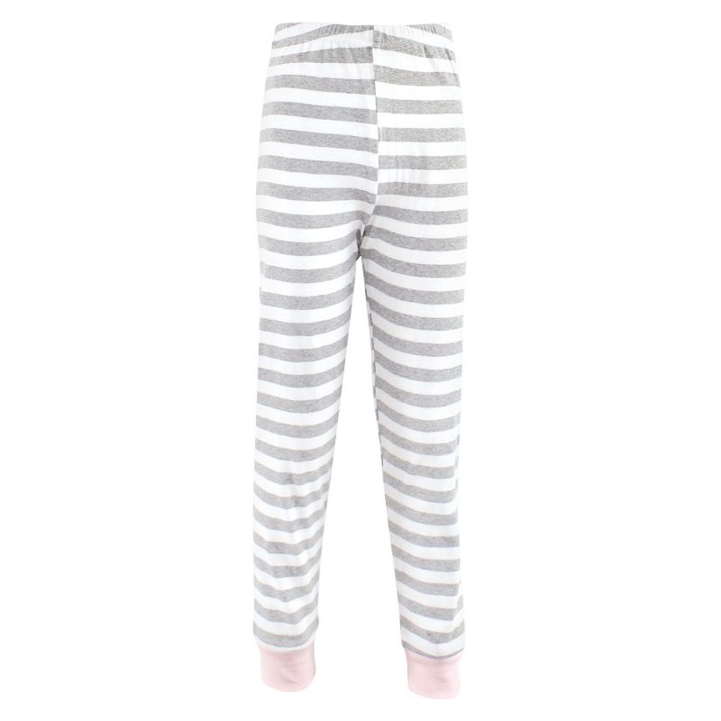 Hudson Baby Infant Girl Cotton Pajama Set, Gray Stripe Pink, 4 of 5