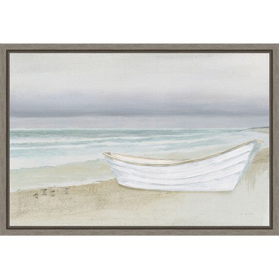 Amanti Art Serene Seaside with Boat by James Wiens Canvas Wall Art Print Framed 23-in. x 16-in.