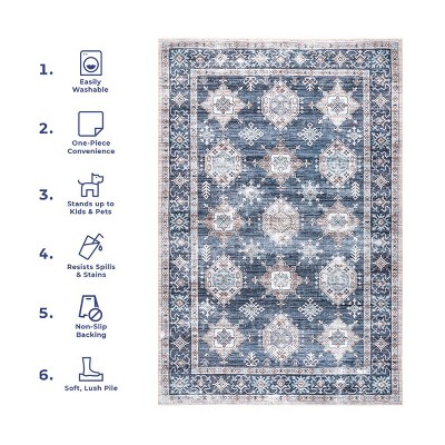 Navy Finley 3' x 5' Rectangular Synthetic Washable Rug